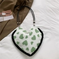 Bolso de hombro de felpa blanca en forma de corazón con corazones verdes y ribete - Verde
