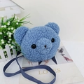 Simpatica borsa a tracolla a forma di orso in pile blu con cinturino per bambini - Blu
