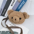 Simpatica borsa a tracolla in peluche a forma di orso marrone con morbida pelliccia - Marrone