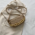 Beige quilted leather crossbody bag with vintage gold chain strap on blazer - Khaki