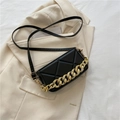 Black quilted crossbody bag with stylish gold chain and adjustable leather shoulder strap - Black