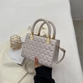 Beige quilted crossbody bag with golden hardware and textured handle for women - White