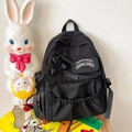 Schwarzer japanischer Schulrucksack mit süßer Schleife und mehreren Taschen für Mädchen - Schwarz
