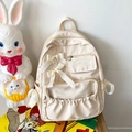 Cremeweißer Schulrucksack im japanischen Stil mit eleganten Schleifen und Seitentaschen - Beige