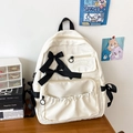 Weißer Rucksack im japanischen Stil für Schüler mit schwarzen Schleifen und viel Platz - Gelb
