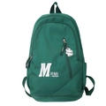 Dunkelgrüner Vintage-Rucksack im College-Stil mit M-Buchstaben und Bärenanhänger - Grün