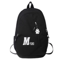 Minimalist black college backpack with large white letter M and cute bear charm - Black