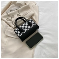 Chic black and white checkerboard small square bag with silver metal chain strap - Black Grid