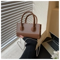 Brown houndstooth crossbody small square bag with silver bead chain and leather handle - Small Plaid Brown