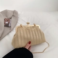 Borsa a tracolla chic intrecciata beige con hardware dorato ed elegante manico in metallo - Kaki