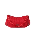 Rote gesteppte Nylon-Schultertasche mit auffälliger Kunststoffkette und breitem Tragegurt - Rot