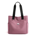 Dusty pink oxford cloth tote bag with black wide straps and side pockets - Pink