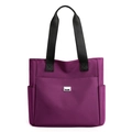 Practical purple nylon tote bag with black wide straps and side pockets for women - Purple