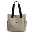 Khaki and black large capacity oxford tote bag with side pockets and logo - Khaki