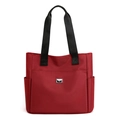 Grand sac cabas en nylon rouge foncé avec poignées noires et poches latérales - Rouge