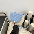 Blue and white woven crossbody bag with pearl buckle and handmade spiral texture for women - Blue