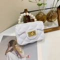 Mini pearl handle jelly crossbody bag in pearl white with quilted texture and gold chain - White