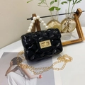 Mini black jelly handbag with pearl handle, quilted pattern and gold chain strap - Black
