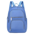 Minimalist blue nylon backpack for women with functional multi-pocket design and silver zippers - Blue