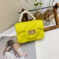 Mini neon green jelly handbag with quilted pattern, pearl handle and gold chain - Yellow