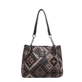 Ethno-Boho-Web-Tragetasche mit geometrischen Mustern und Schultergurt aus Metallkette - Schwarz