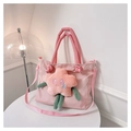 Rosa Tote-Bag aus Nylon mit Plüschstern-Anhänger und verstellbarem Schultergurt für Damen - Rosa