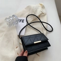 Chic black quilted leather crossbody square bag with elegant gold buckle and shoulder strap - Black