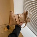 Retro khaki large capacity shoulder bag with elegant silk scarf and gold buckle detail - Khaki