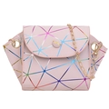 Pink geometric holographic chain crossbody bag for women with metallic triangle patterns - Pink