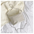 Minimalist off-white faux leather baguette bag with silver chain and lychee texture - White