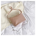 Minimalist light pink rectangular shoulder bag with silver chain detail on cream fabric - Pink