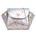 Mini silver geometric crossbody bag with holographic lines and gold chain strap - Silver