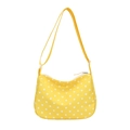 Détail du sac à main jaune à pois avec fermeture éclair blanche et bandoulière nylon - Jaune
