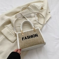 Mini borsa a tracolla in paglia bianca con ricamo Fashion e manico superiore fisso - Bianco