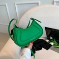 Minimalist bright green half-moon underarm bag in smooth vegan leather with adjustable strap - Green