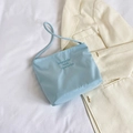 Light blue nylon crossbody bag with onwards and upwards embroidery for women - Blue