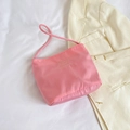Pink nylon shoulder bag with onwards and upwards embroidery on white textured fabric - Pink