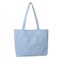 Hellblaue Nylon-Einkaufstasche mit Vordertasche und Mode-Label im minimalistischen Stil - Blau