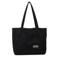 Minimalistische schwarze Nylon-Tragetasche mit Vordertasche und langen Schultergurten - Schwarz