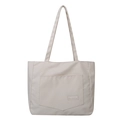 Minimalistische Tote Bag aus Nylon in Cremeweiß mit Außentasche und Mode-Etikett - Gebrochenes Weiß