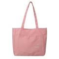 Minimalist light pink nylon tote bag for women featuring a spacious front pocket and top handles - Pink
