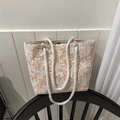 Borsa tote in pizzo con motivi floreali e manici in corda bianca di alta qualità - Rosso