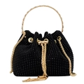 Elegante bolso bombonera de strass negro con borlas de cadena dorada para fiesta - Negro