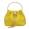 Bolso cubo amarillo con diamantes de imitación y asa de anillo de metal dorado - Amarillo