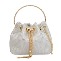 Elegant white bucket bag with sparkling silver rhinestones and gold ring handle - White