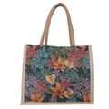 Retro floral jacquard tote bag with woven jute handles and vibrant embroidery patterns - Dark Blue Multicolor Flower (Style 4)