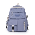 Minimalist mist blue school backpack with nylon fabric and ivory straps for students - Blue