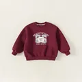 Felpa bordeaux a maniche lunghe per bambini con stampa di lettere atletiche in stile vintage - 110 / Borgogna