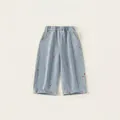 Girls light blue wide-leg denim jeans with red heart embroidery and elastic waist - 80 / Denim Blue
