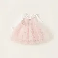 Vestido de princesa en tul rosa para bebé con cuello de encaje y detalle de rosa 3D - 90 / Rosa